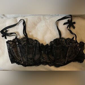 Hips & Curves Unlined Wired Balconette Lace Black Bra 44D